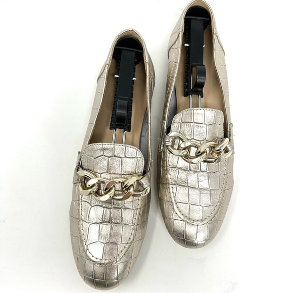 Donald Pliner Balton Metallic Gold Croc-Embossed Leather Loafer - Picture 8 of 15